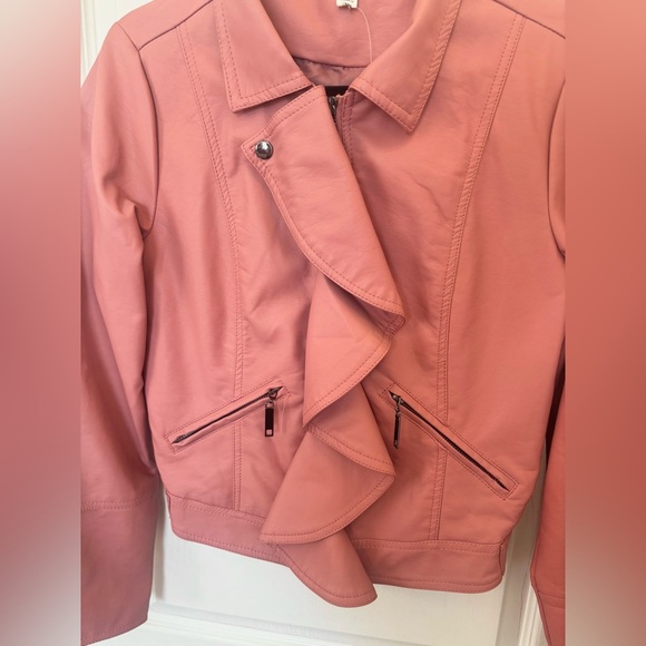 Francesca’s Pink Faux Leather Moto Jacket - Picture 3 of 8